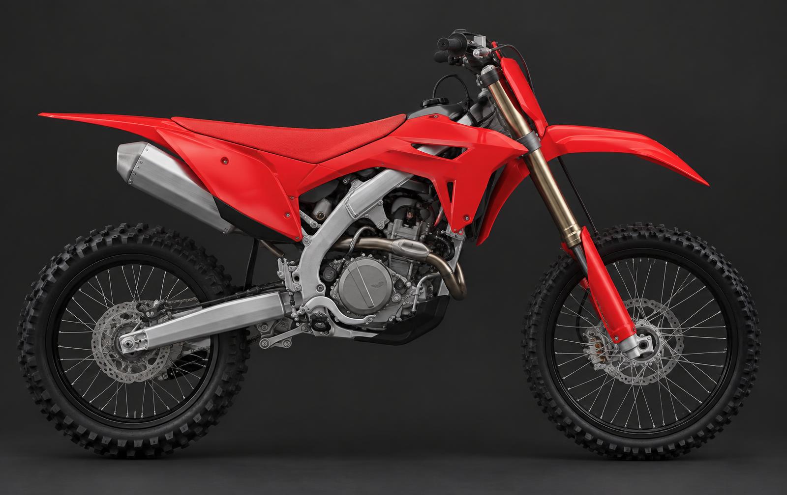 Honda CRF 250 de profil, emplacements de visibilité repérés